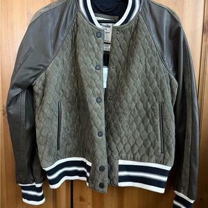 Quilted Bomber Jacket with Leather Sleeves